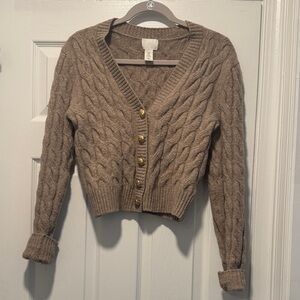 H&M Taupe Cable Knit Cardigan